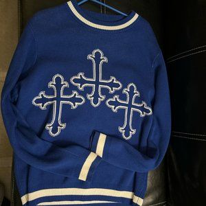 Millennial Blue Cross Sweater Knitted Gothic Jumper